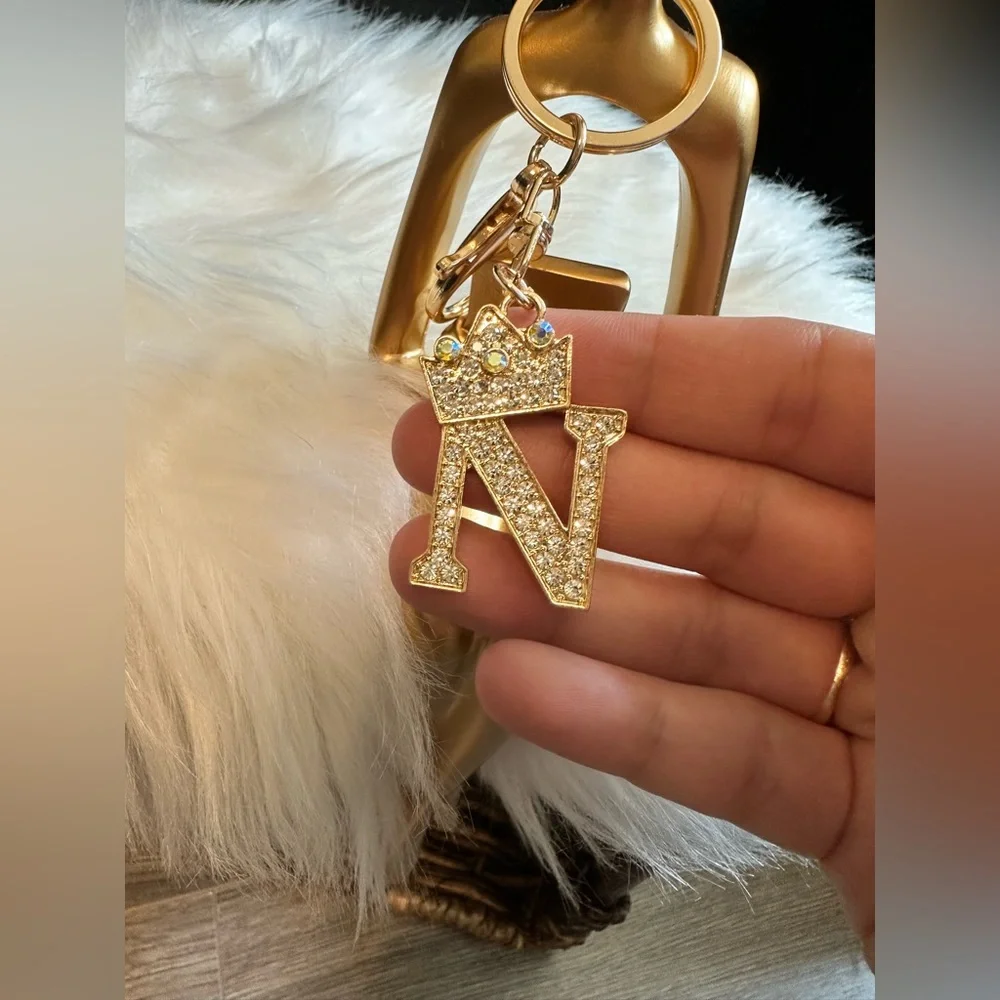 3/$25 Rhinestone Letter Charm Keychain. “N” - Picture 5 of 6